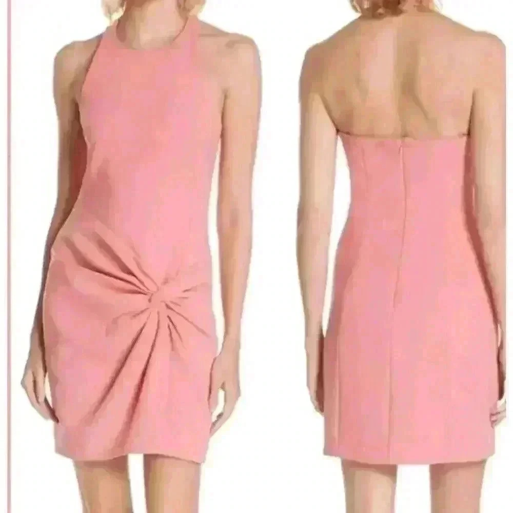 Cinq a Sept Dress Halter Mini Myla Pink Salmon Coral Gathered Front Size 6 NWOT